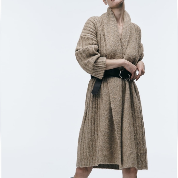 Zara * Long Cable knit coat cardigan - Picture 8 of 16